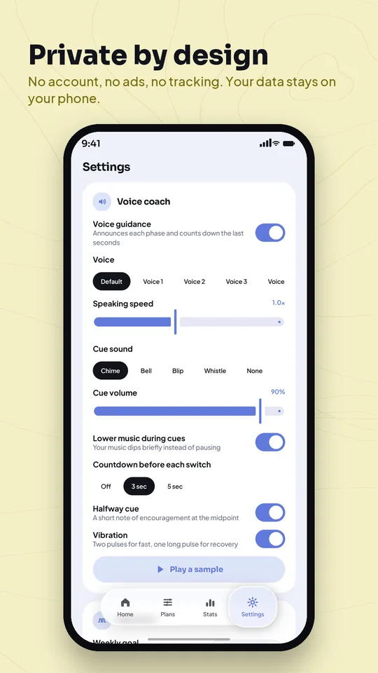 Voice coach and privacy settings